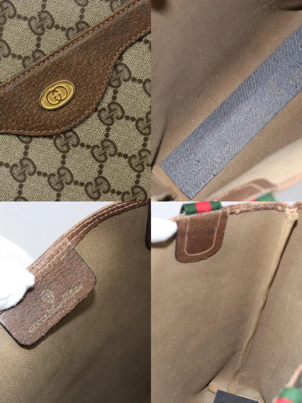 GUCCI GG Supreme Web Sherry Line Tote Bag PVC Beige Gold 39 02 003 Auth BA10068 - Picture 15 of 15